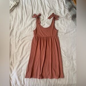 Textured Mauve Knit Mini Dress with Bow-Tie Straps